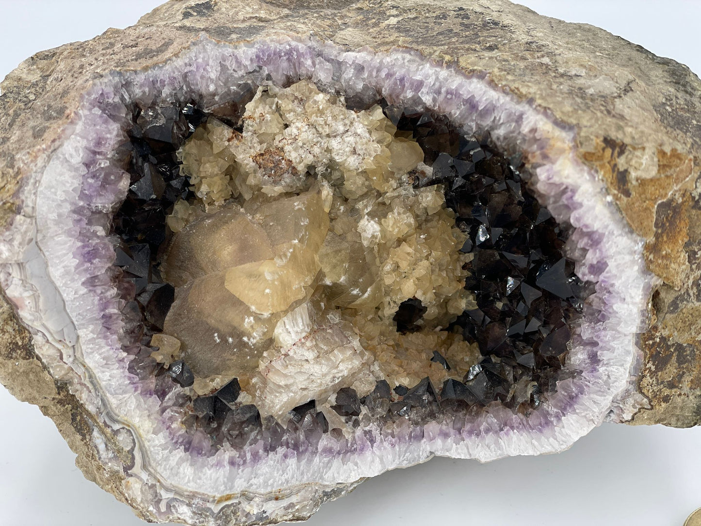 Amethyst-Rauchquarz-Calcit - Geode - Kristall